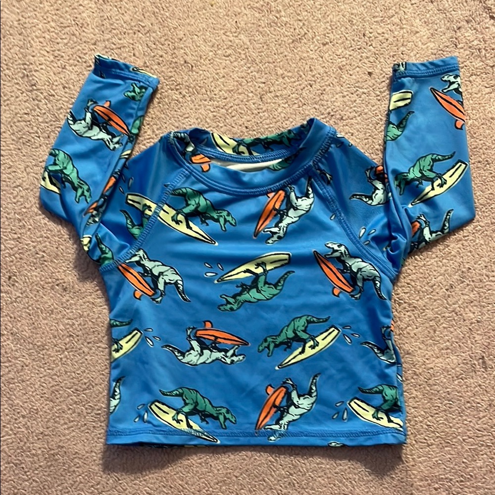 Kids Dinosaur Surfing Swim Outfit- Blue